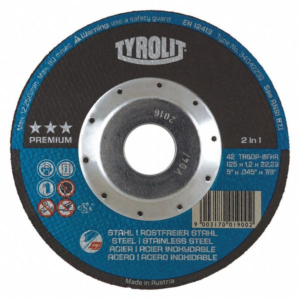Radiac Abrasives Cut-Off Wheel, T27, 4.5"x7/8", 60 Grit, PK25, Thickness: 0.045" 34332928