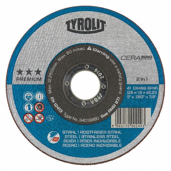 Radiac Abrasives Cut-Off Wheel, T27, 5" x 7/8", 60 Grit, PK15 34332916