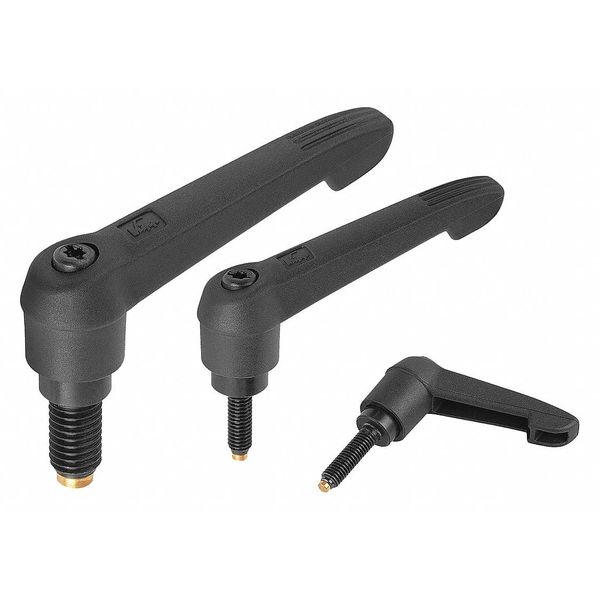 Kipp Adjustable Handle with Non-Marring Brass Tip, Size 2, M10X40, Form A, Handle Plastic, Black RAL 7021 K0780.12101X40