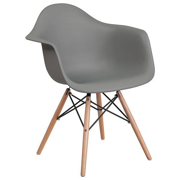 Flash Furniture Moss Gray Chair, 24.5 W 25" L 31.25 H, Metal, Polypropylene, Wood Seat, Alonza Series FH-132-DPP-GY-GG