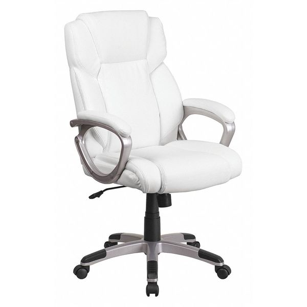 Flash Furniture Leather Contemporary Chair, 18" to 22", Fixed Arms, White GO-2236M-WH-GG