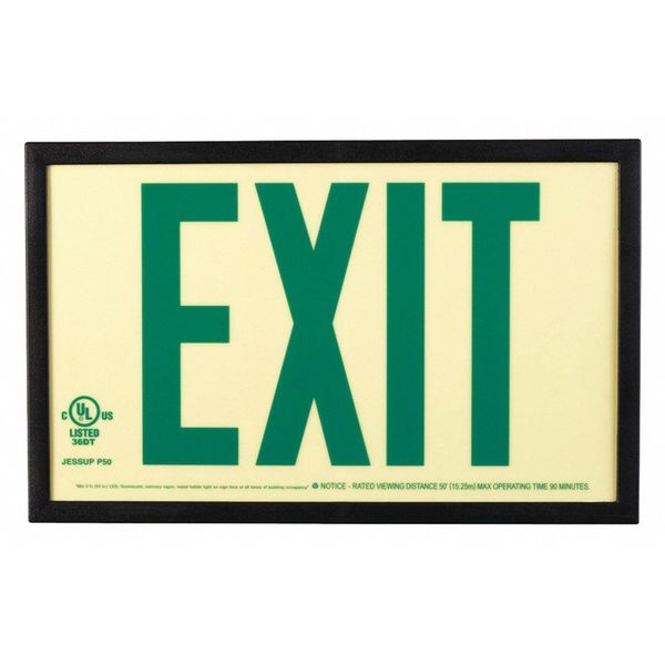 Jessup Glo Brite Photoluminescent Exit Sign P50, Glow w/Gn 7220