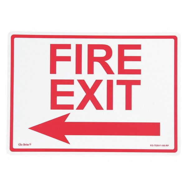 Jessup Glo Brite Fire Exit Left Arrow, Red On PL, 14"x10" EG-7520-F-106-RP