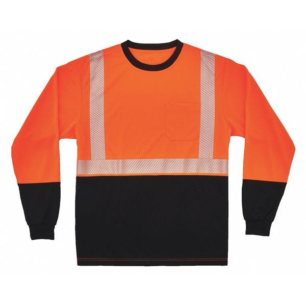 Glowear By Ergodyne Black Front Perf. Lng Slv Shirt, S, Orange 8281BK