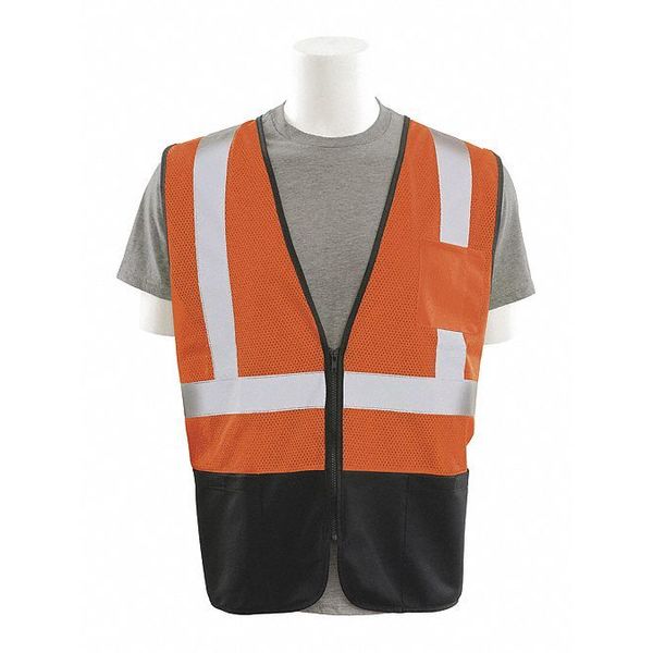Erb Safety Vest, Org/Blk Bottom, Mesh, Class 2, LG 62258