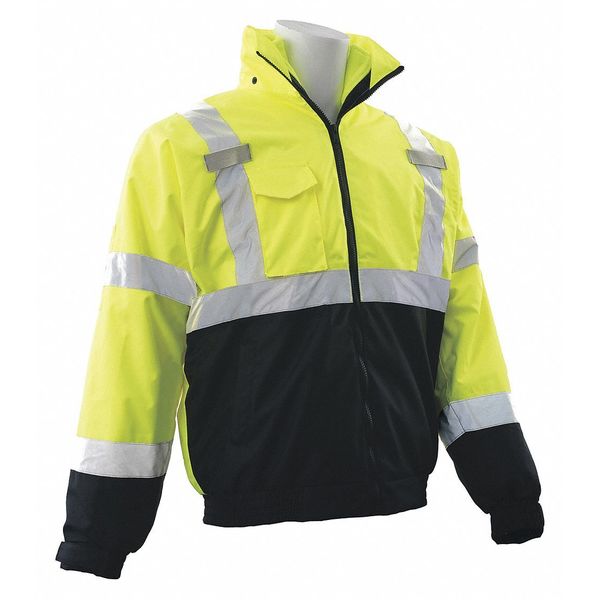 Erb Safety Bomber Jacket, Class 3, Lime/Black, XL 63347