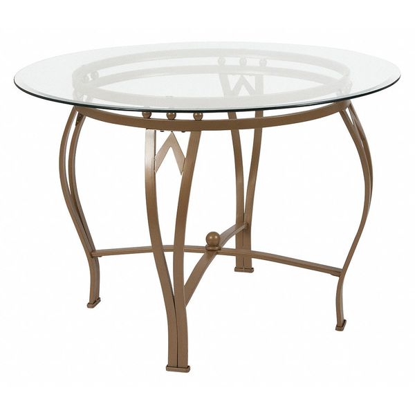 Flash Furniture Round Dining Table, Matte Gld Mtl, Rnd Glss, 42", 42" W, 42" L, 29.5" H, Glass Top, Clear XU-TBG-9-GG