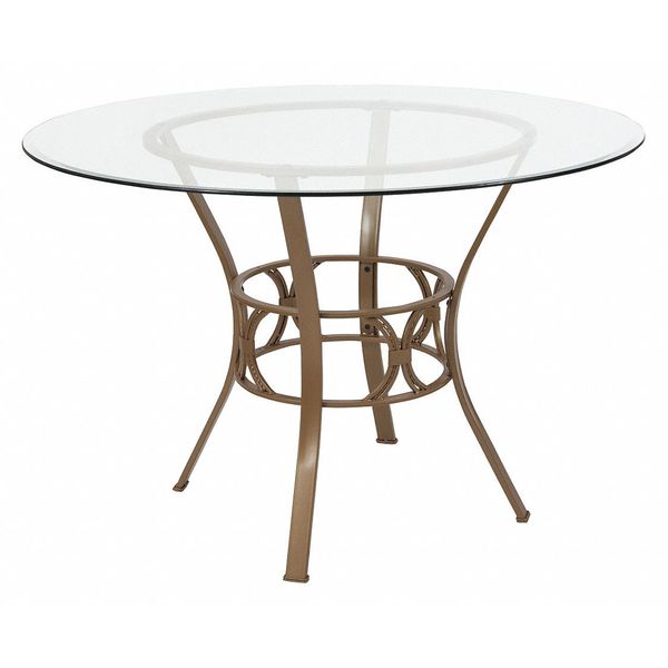 Flash Furniture Round Dining Table, Matte Gold, Rnd Glss, 45", 45" W, 45" L, 29.5" H, Glass Top, Clear XU-TBG-2-GG