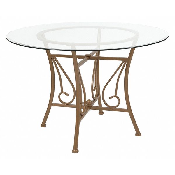 Flash Furniture Round Dining Table, Matte Gld Mtl, Rnd Glss, 45", 45" W, 45" L, 29" H, Glass Top, Clear XU-TBG-14-GG