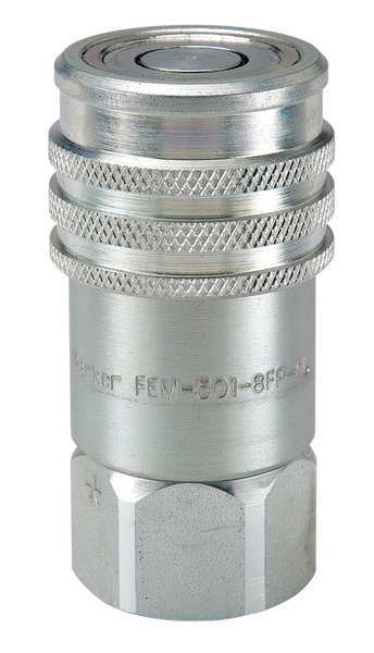 Parker Hydraulic Quick Connect Hose Coupling, Steel Body, Push-to-Connect Lock, 1-1/16"-12 Thread Size FEM-621-12FO-NL