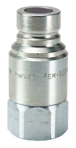 Parker Hydraulic Quick Connect Hose Coupling, Steel Body, Push-to-Connect Lock, 7/8"-14 Thread Size FEM-502-10FO