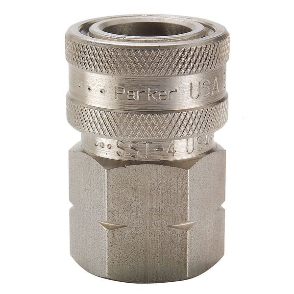 Parker Hydraulic Quick Connect Hose Coupling, 303 Stainless Steel Body, Ball Lock, 3/8"-18 Thread Size SST-3