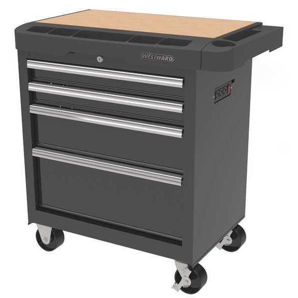 Westward WESTWARD Rolling Tool Cabinet, 4-Drawers, Gloss Black, 34.5" W x 19.5" D x 33.5" H 31CE51