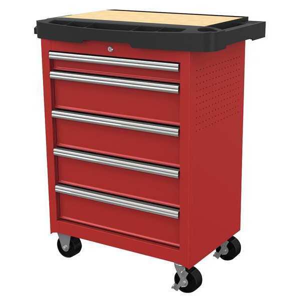 Westward WESTWARD Rolling Tool Cabinet, 5-Drawers, Gloss Red, 34.5" W x 19.5" D x 39.5" H 31CE53