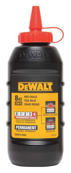 Dewalt Marking Chalk, Permanent, Red, 8 oz. DWHT47069L