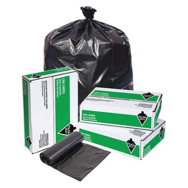 Recycled Trash Bags,60 gal,Black,PK100 Tough Guy 31DK58