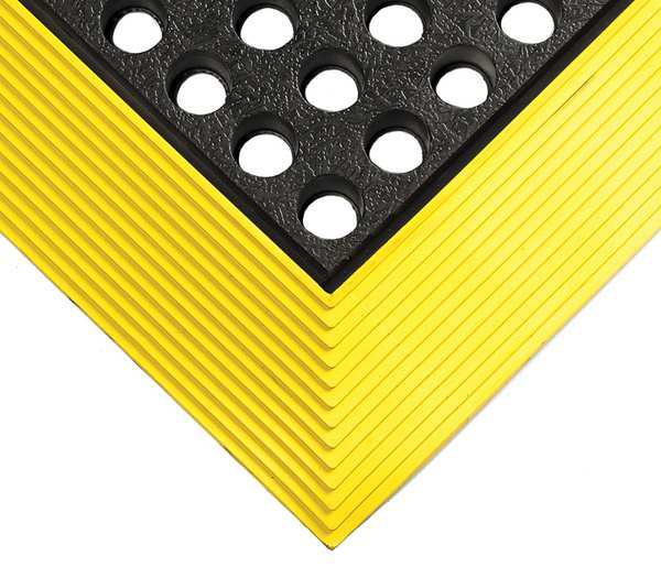 Wearwell Black with Yellow Border Smooth Drainage Mat 3 Ft W x 5 Ft L, 5/8 In 476