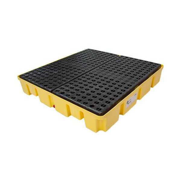 Enpac Drum Spill Containment Pallet, 66 gal Spill Capacity, 4 Drum, 6000 lb., High Density Polyethylene 5400-YE-D