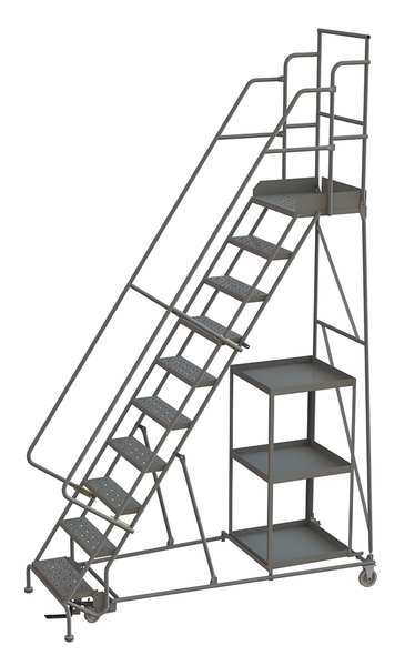 Tri-Arc 136 in H Steel Stock Picking Rolling Ladder, 10 Steps, 450 lb Load Capacity KDSP110246