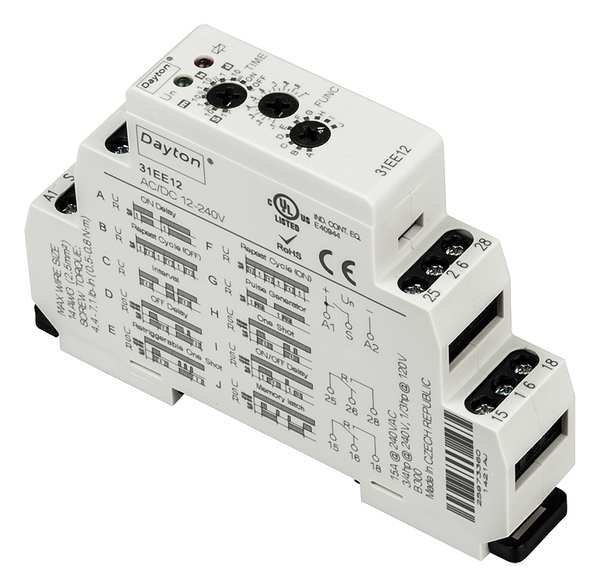 Dayton Time Delay Rlay, 12 to 240VAC/DC, 15A, DPDT 31EE12