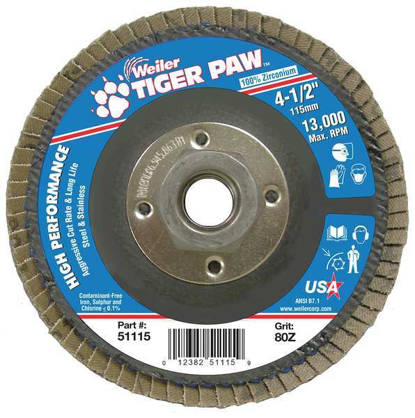 Weiler Abrasive Flap Disc, Med., 4-1/2 in. 98830