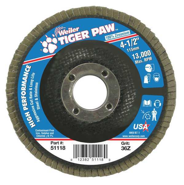 Weiler Abrasive Flap Disc, Coarse, 4-1/2 in. 98831