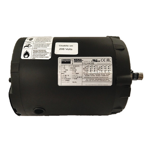 Dayton 3-Phase General Purpose Motor, 1/2 HP, 56C Frame, 230/460V AC Voltage, 1,765 Nameplate RPM 31LH43