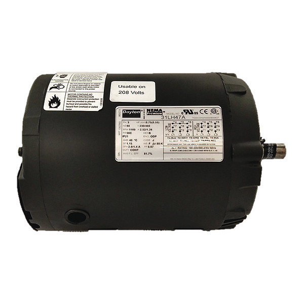 Dayton 3-Phase General Purpose Motor, 3/4 HP, 56 Frame, 208-230