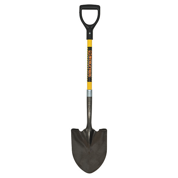 Structron #2 14 ga Round Point Shovel, Steel Blade, 29 in L Yellow Fiberglass Handle 49561GR