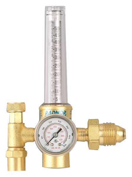 Radnor Flowmeter Regulator, Single Stage, CGA-580, 0 to 50 psi, Use With: Argon, Carbon Dioxide RAD64003040