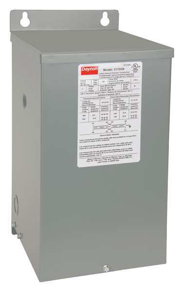 Dayton Single Phase Transformer, 3 kVA, NEMA 3R, 115 °C, 120/240V AC, 240/480V AC 31YD59