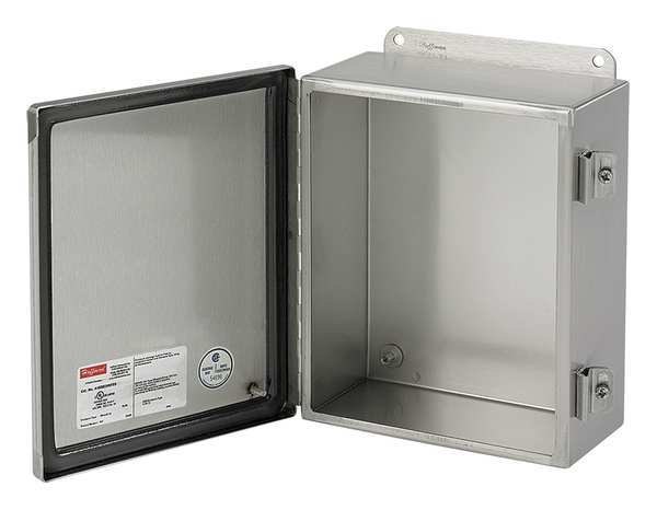 Nvent Hoffman 304 Stainless Steel Enclosure, 14 in H, 12 in W, 6 in D, 12, 3R, 4, 4X, Hinged A1412CHNFSS