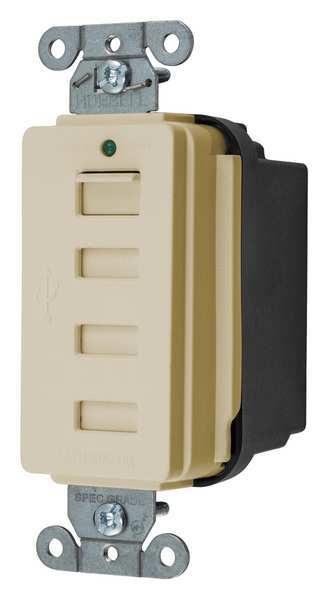 Hubbell Wiring Device-Kellems USB Charger Receptacle, 20 Amps, 125V AC, Flush Mount, USB Only Outlet, Non-NEMA, Ivory USB4I