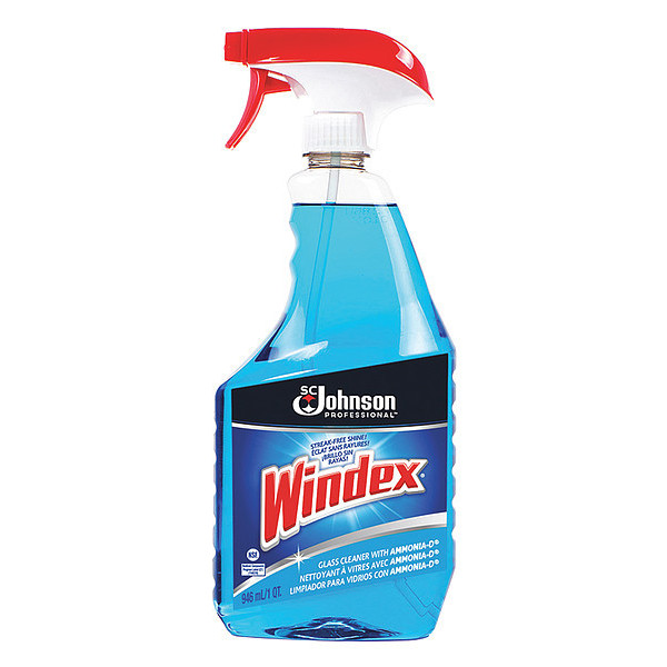 Windex Liquid Glass and Surface Cleaner, 32 oz., Blue, Unscented, Trigger Spray Bottle, 12 PK 695155