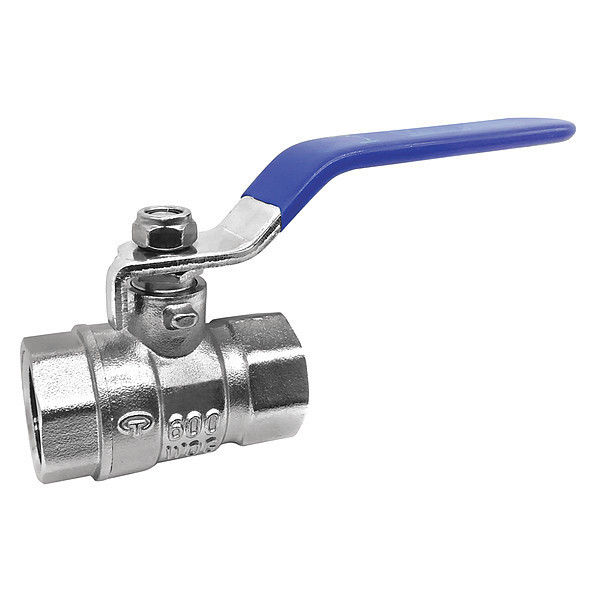 Zoro Select 1/4" FNPT Nickel Brass Ball Valve Inline 32J038