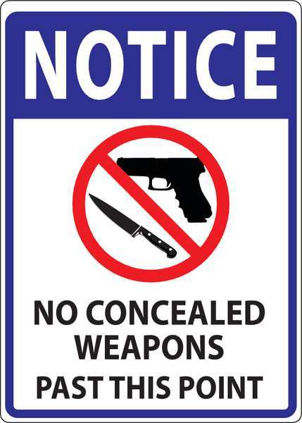 Zing Concealed Carry Sign, 14 in H, 10 in W, Plastic, Vertical Rectangle, English, 2814 2814