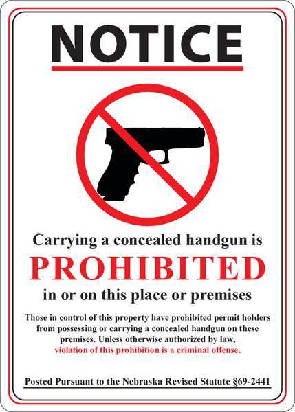 Zing Nebraska Concealed Carry Sign, Adhesive 2804S