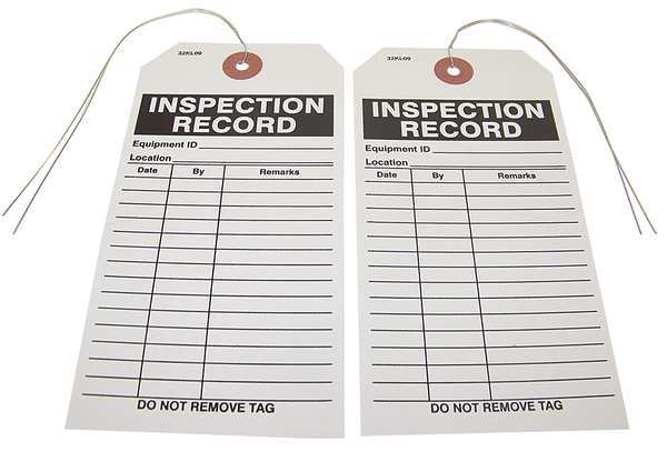 Badger Tag & Label Tag, Inspection Record, 2 7/8 in W x 5 3/4 in H, Paper, Black/White, Indoor Only, Pack of 25 116