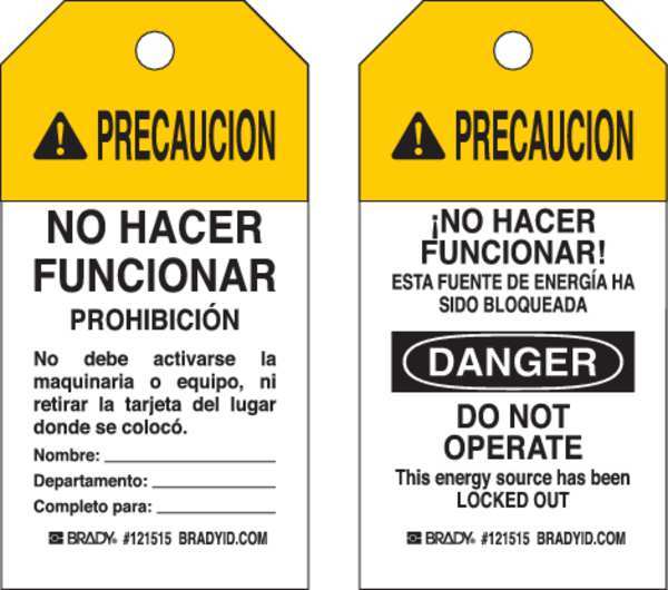 Brady Caution Tag, 5-3/4inHx3inW, Cardstock, PK25 121517