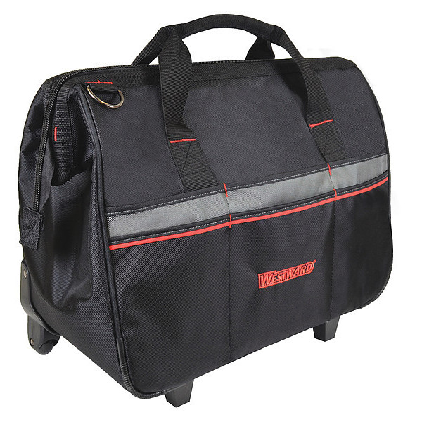 Westward Rolling Tool Bag, Black, Polyester, 21 Pockets 32PJ39