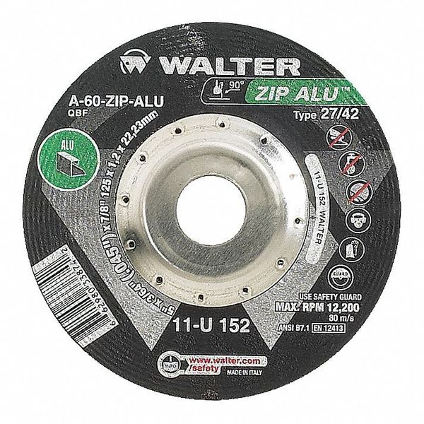 Walter Surface Technologies Depressed Center Cut-Off Wheel, Type 27, 0.0469 in Thick, Aluminum Oxide 11U162