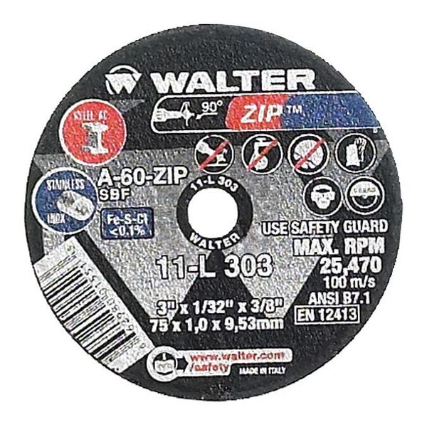 Walter Surface Technologies Cut-Off Wheel, T1, 3x1/16x3/8 11L313