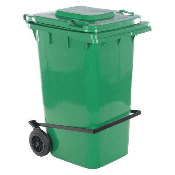 Vestil 64 Gal Square Trash Can, Green, Lift Up, HDPE TH-64-GRN-FL