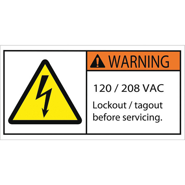 Tape Logic Tape Logic® Warning 120/208 VAC Durable Safety Label, 2" x 4", Multi-Color, 25/Roll DSL520