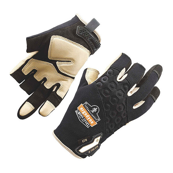 ProFlex 901 Half-Finger Leather Impact Gloves, BLACK, Size XL