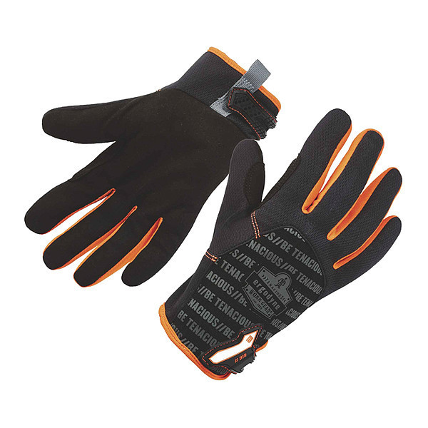 Proflex By Ergodyne Mechanics Gloves, L, Black/Orange, Breathable Polyester Mesh 812