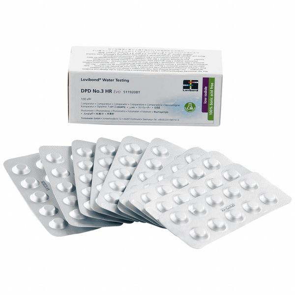 Lovibond Safest Tablet, Chlorine, 100PK DPD NO.3 HR EVO TABLETS