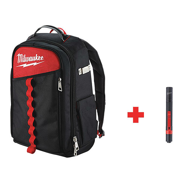 Milwaukee Tool Backpack, Red/Black, 1680D Ballistic Polyester, 22 Pockets 48-22-8202, 2105