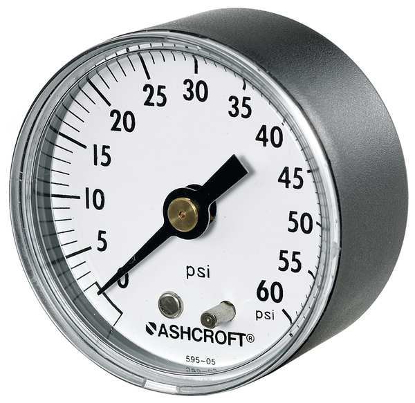 Ashcroft Pressure Gauge, 0 to 100 psi, 1/4 in MNPT, Plastic, Black 25W1005PH02B100#