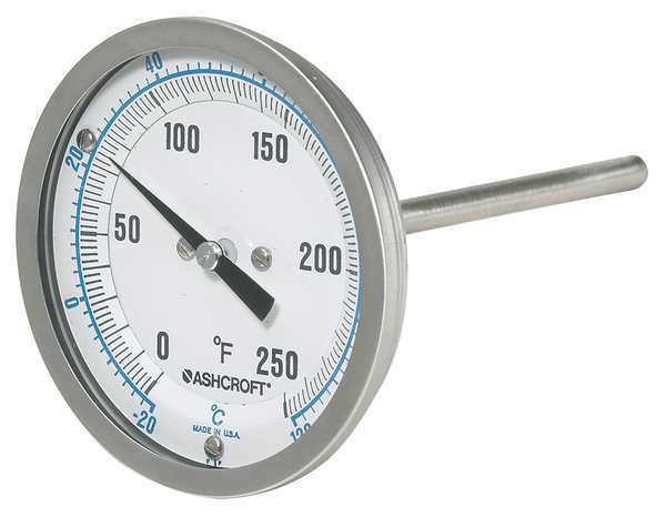 Ashcroft Dial Thermometer, BiMetallic, 2-1/2in Stem 30EI60R